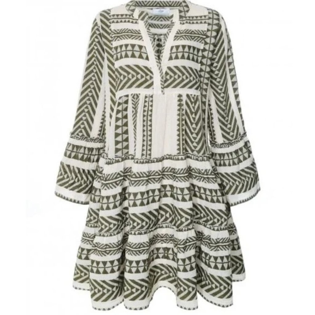 Devotion Twins White And Olive Tribal Mini Dress